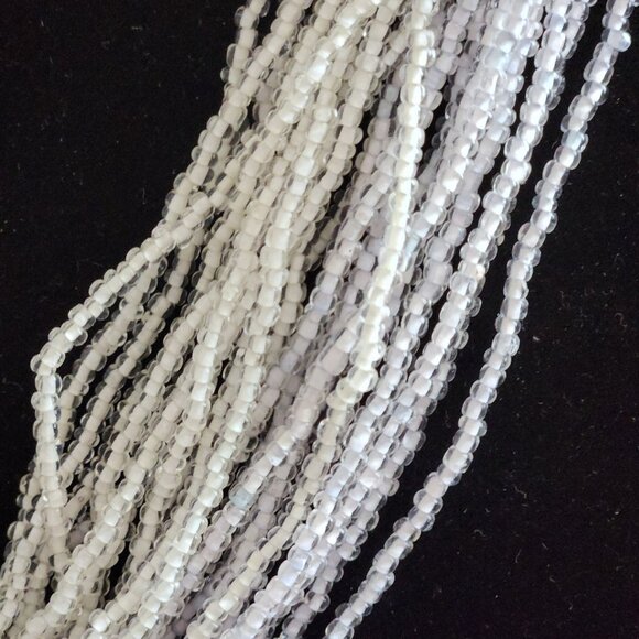 Vintage Multi-Strand White Glass Bead Necklace With Gold-Tone Floral Clasp - Picture 2 of 3